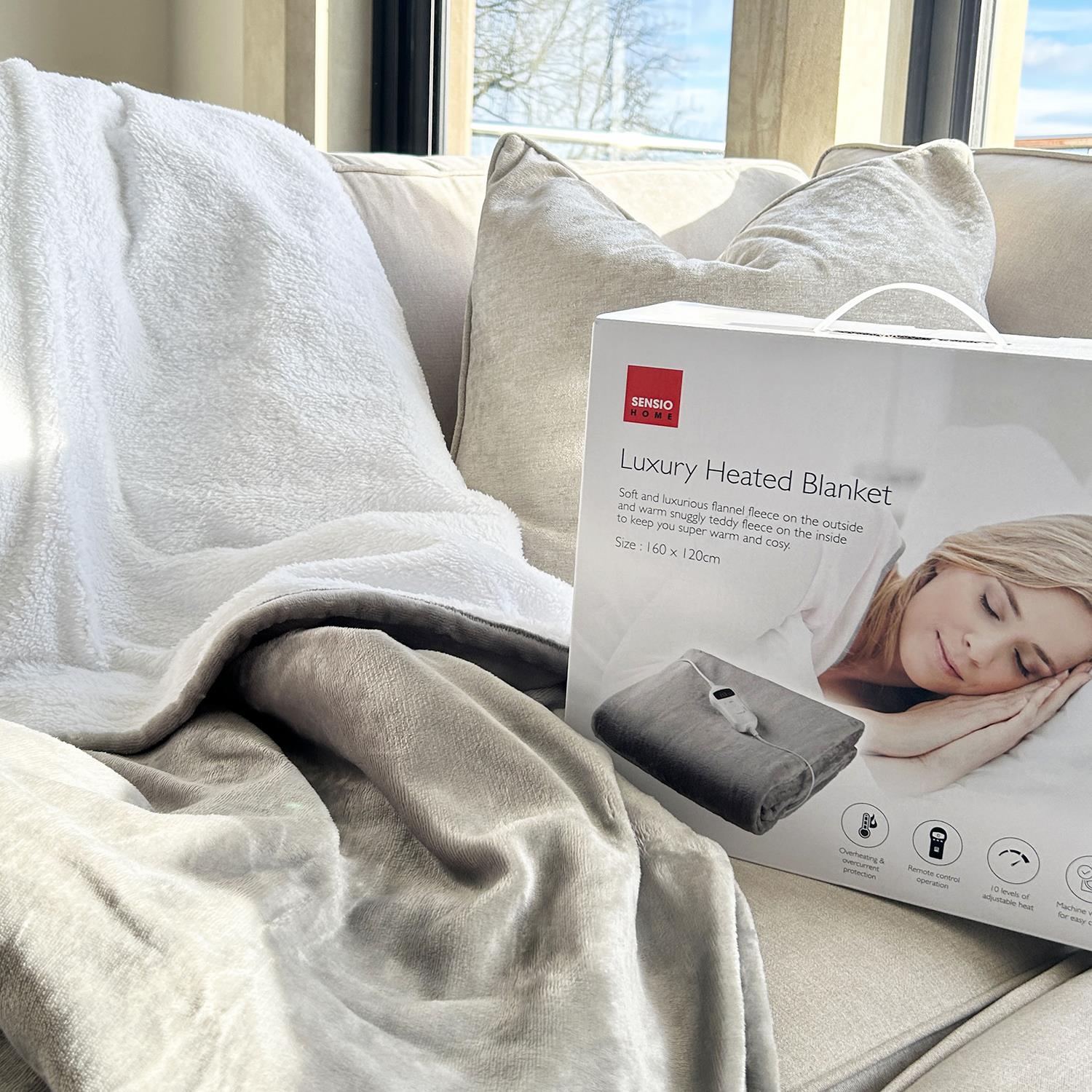 Sensio Home Luxury Heated Throw Electric Blanket Grey