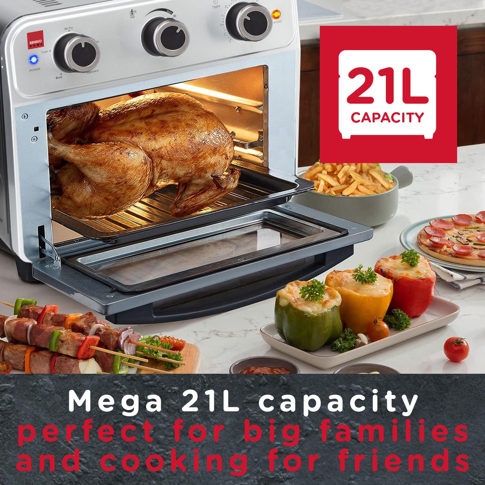 Sensiohome Roast & Chill – Mega 21L Capacity Air Fryer Oven + Grey 10L Mini Fridge - Value Bundle