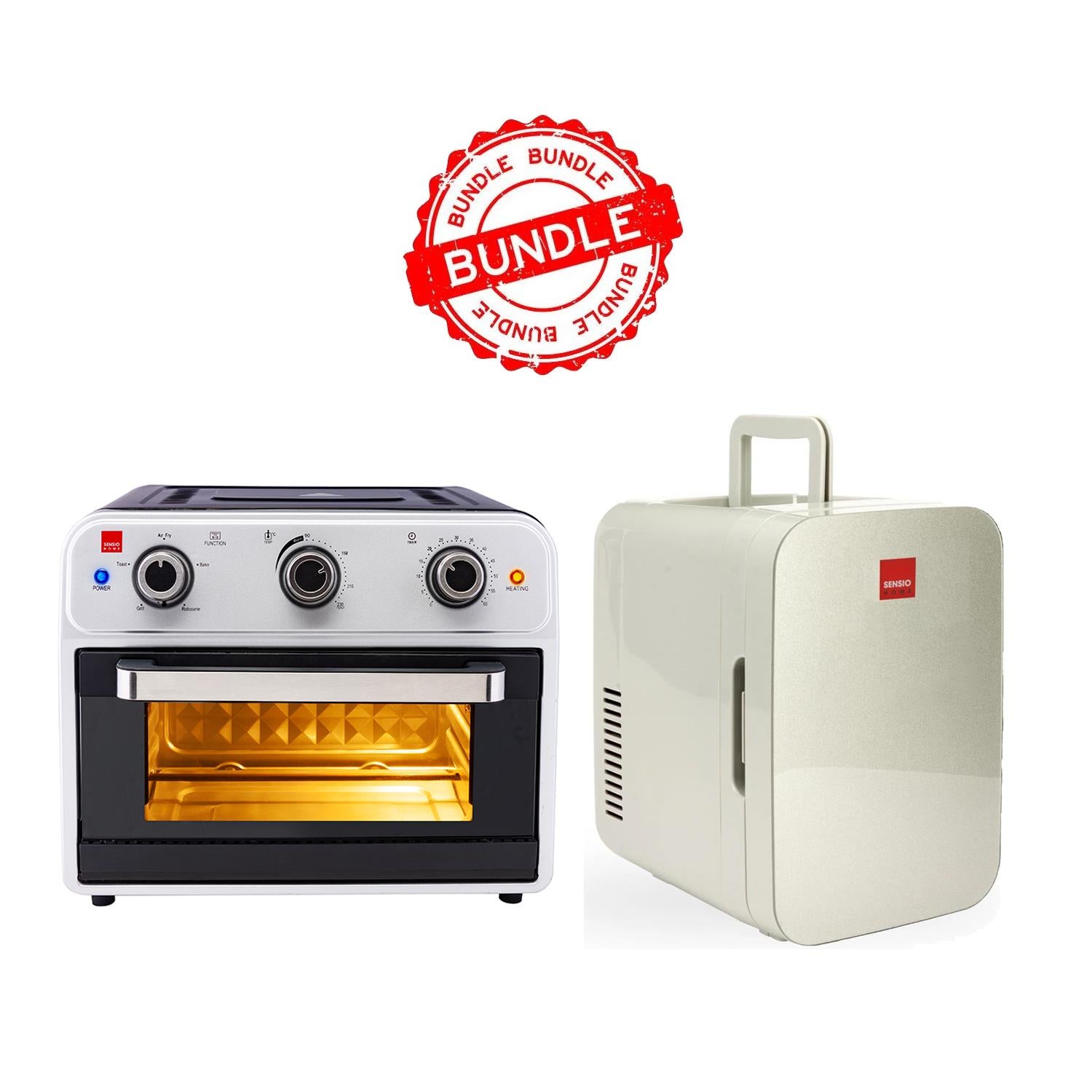 Sensiohome Roast & Chill – Mega 21L Capacity Air Fryer Oven + Grey 10L Mini Fridge - Value Bundle