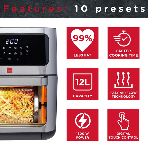 Sensio Home 12L Air Fryer Oven Rotisserie Function and Dehydrator, 10 in 1, 1800W