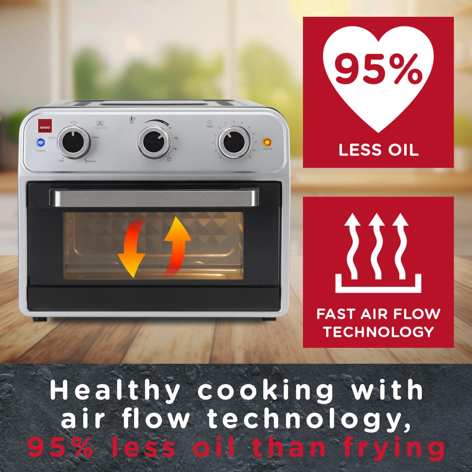 Sensio Home Mega 21L Capacity Air Fryer Oven, Family Size Healthy Cooking, 1800W Multifunctional