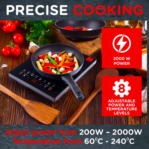 Sensio Home Electric Digital Induction Hob 8 Adjustable Temperature & Power Settings, 6 Cooking Settings