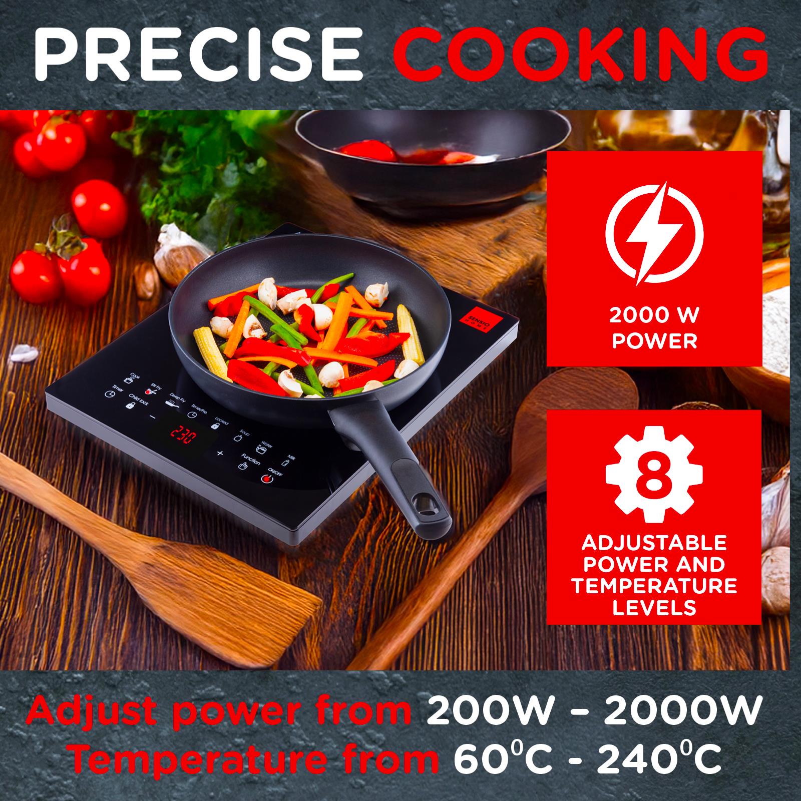 Sensio Home Electric Digital Induction Hob 8 Adjustable Temperature & Power Settings, 6 Cooking Settings