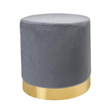 Round Velvet Stool Pouffe Seat Chair, Living Room Footstool, Bedroom Dressing Stool with Gold Colour Base – DARK GREY