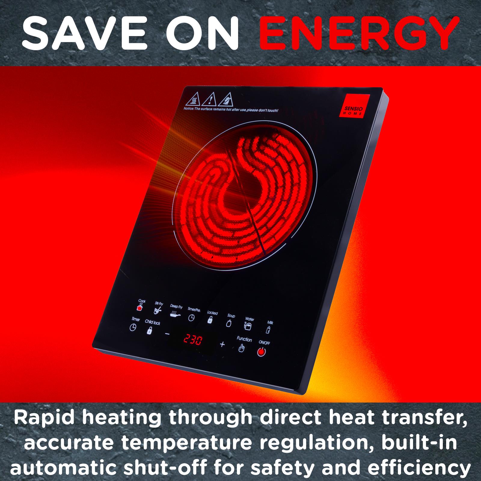 Sensio Home Electric Digital Induction Hob 8 Adjustable Temperature & Power Settings, 6 Cooking Settings