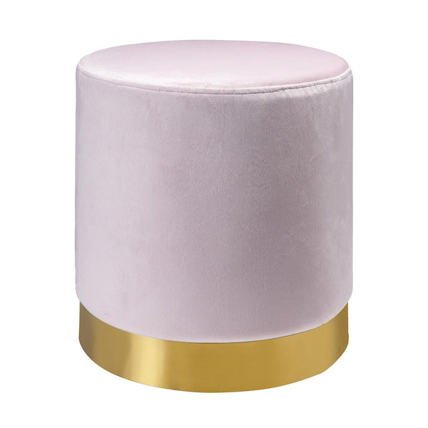 Round Velvet Stool Pouffe Seat Chair, Living Room Footstool, Bedroom Dressing Stool with Gold Colour Base – PINK