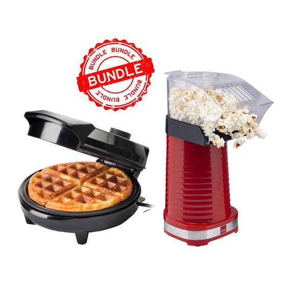 Sensiohome Pop & Sizzle – Round Waffle Maker + Popcorn Maker - Value Bundle