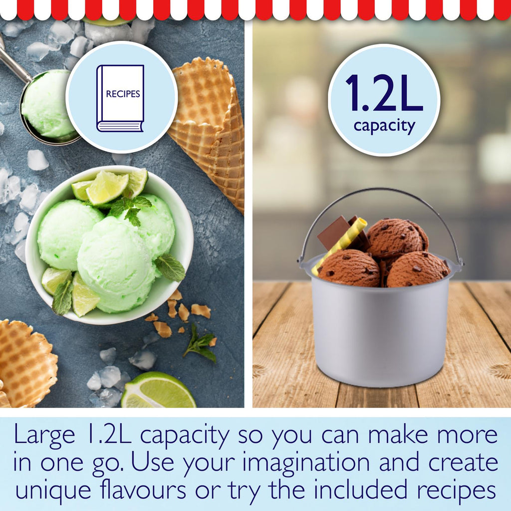 Sensio Home Icy Treats Ice Cream & Dessert Maker, Professional Fast, Recipes Included, Blue