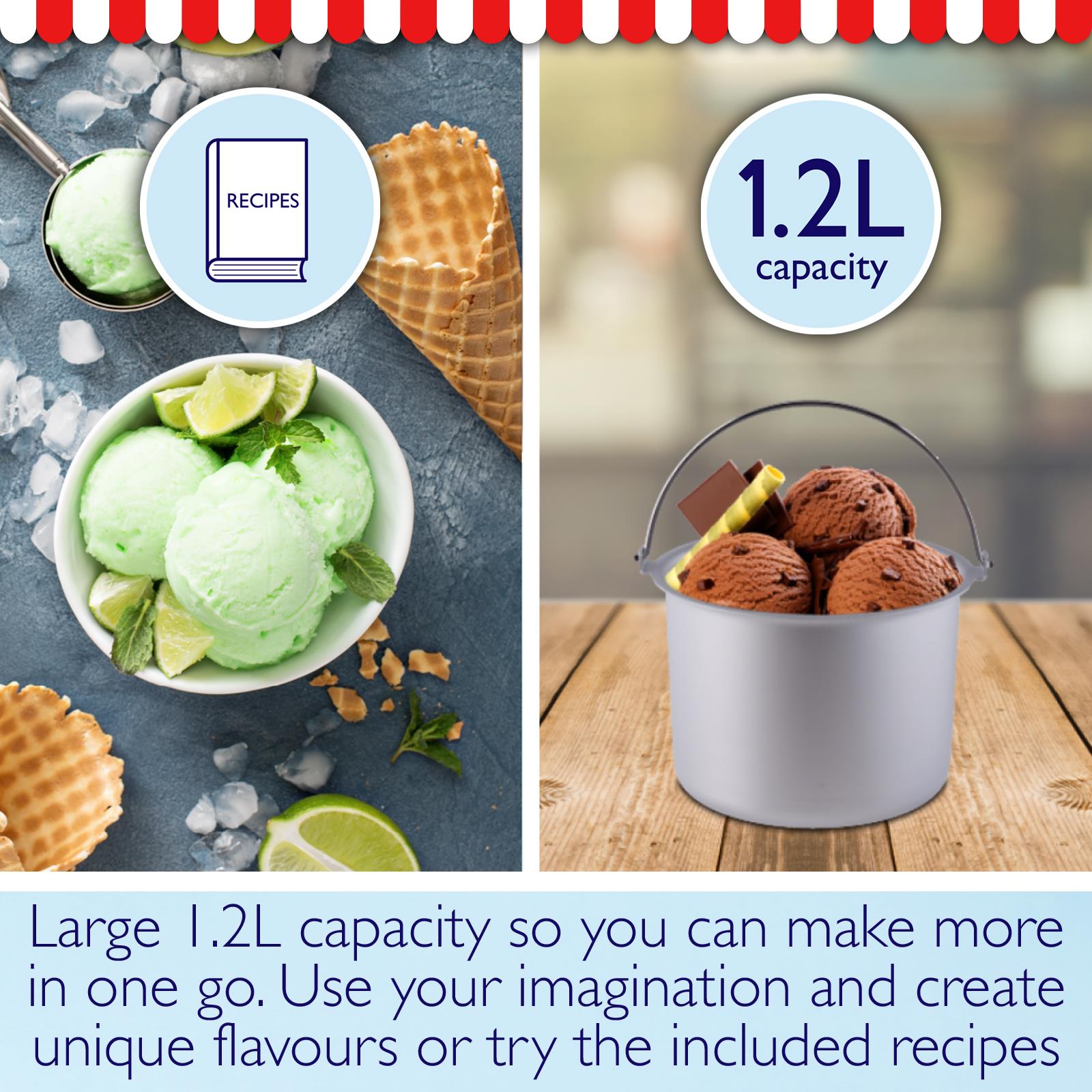 Sensio Home Icy Treats Ice Cream & Dessert Maker, Professional Fast, Recipes Included, Blue
