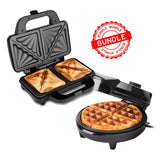 Sensiohome Snack Attack – Deep Fill Sandwich Toaster + Round Waffle Maker - Value Bundle