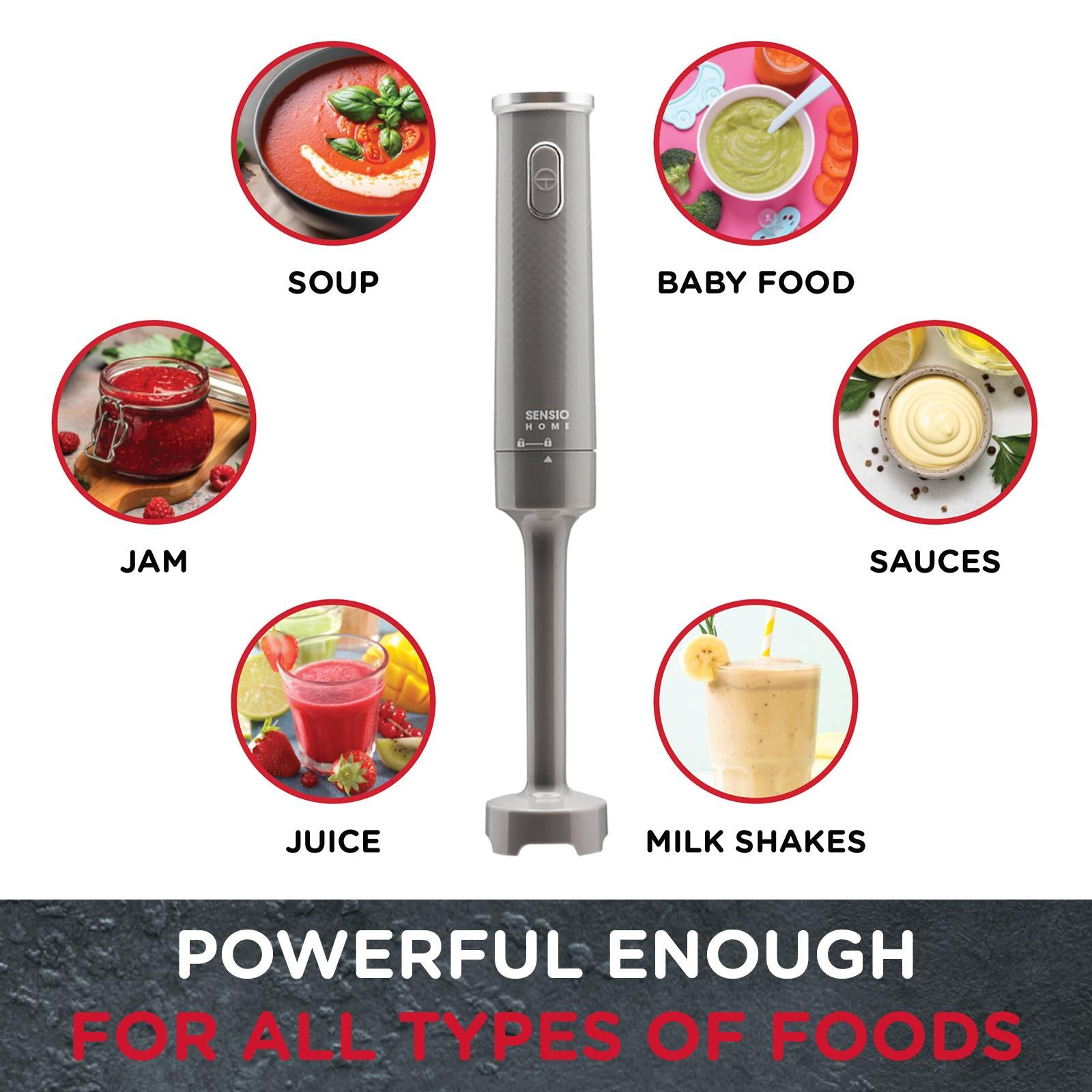 Sensio Home Hand Blender Cool Grey 200W Stick Immersion Blender