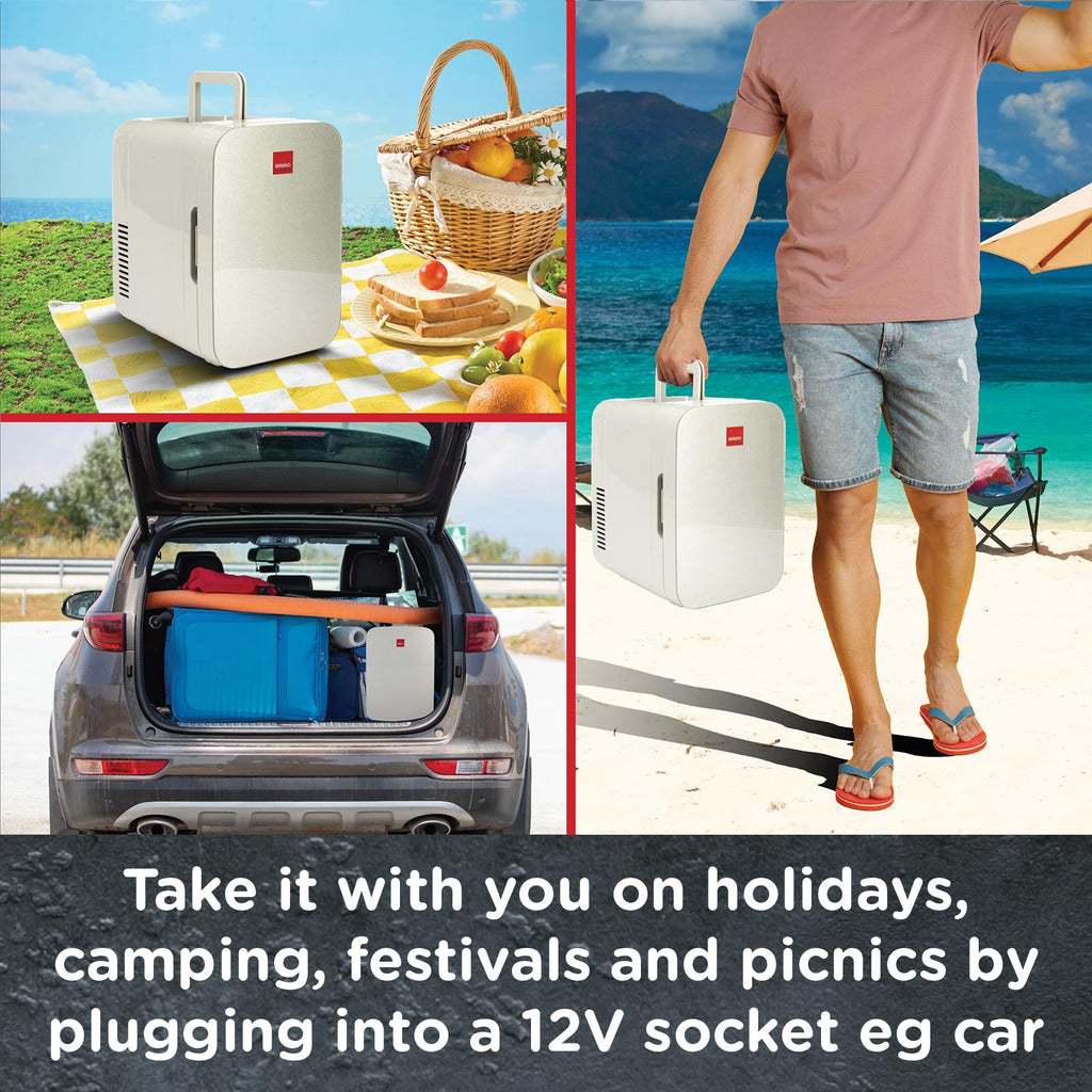 Sensio Home 10L Mini Fridge Cooler & Warmer | AC+DC Power - 12v, UK & EU Plug (Silver)