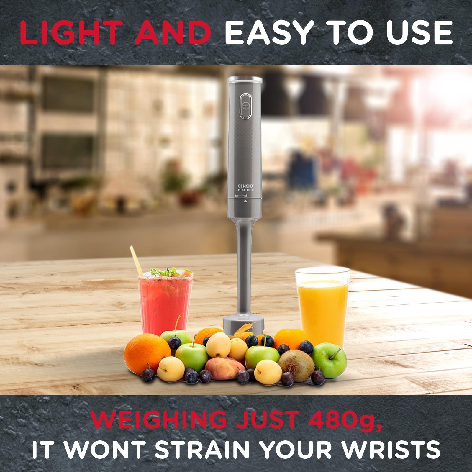 Sensio Home Hand Blender Cool Grey 200W Stick Immersion Blender