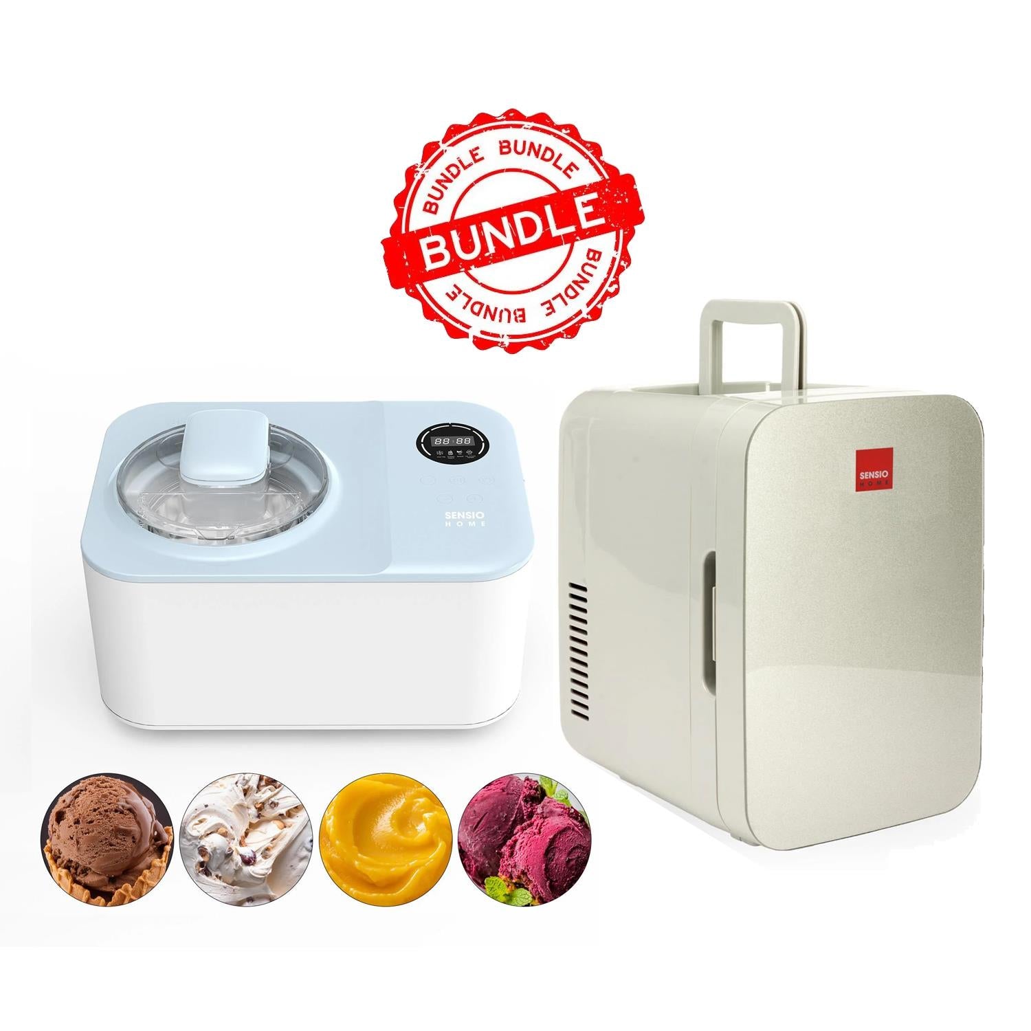 Sensiohome Cool Scoop – Icy Treats Ice Cream & Dessert Maker + Grey 10L Mini Fridge - Value Bundle