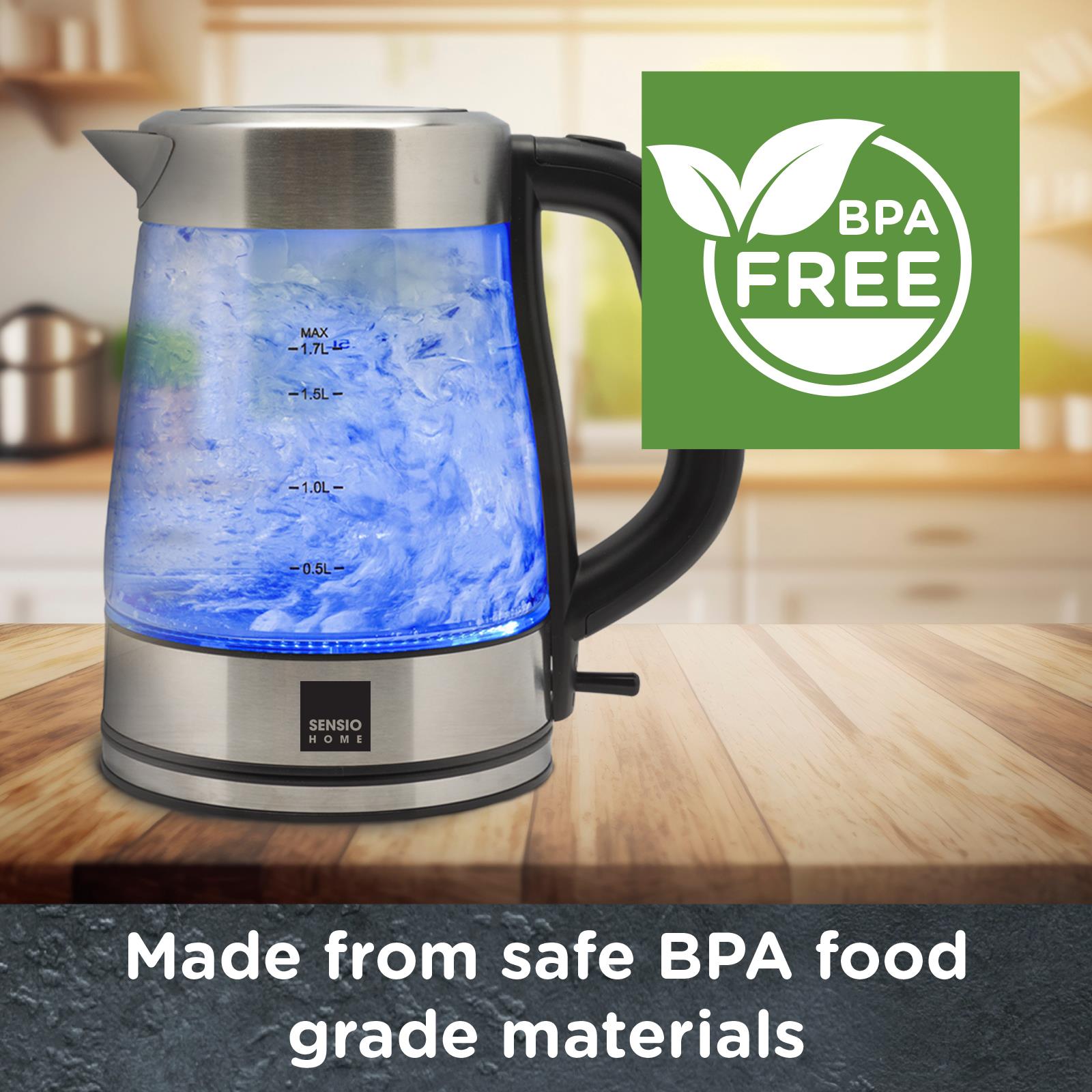 Sensio Home Electric Cordless Glass Kettle 1.7L 3000W