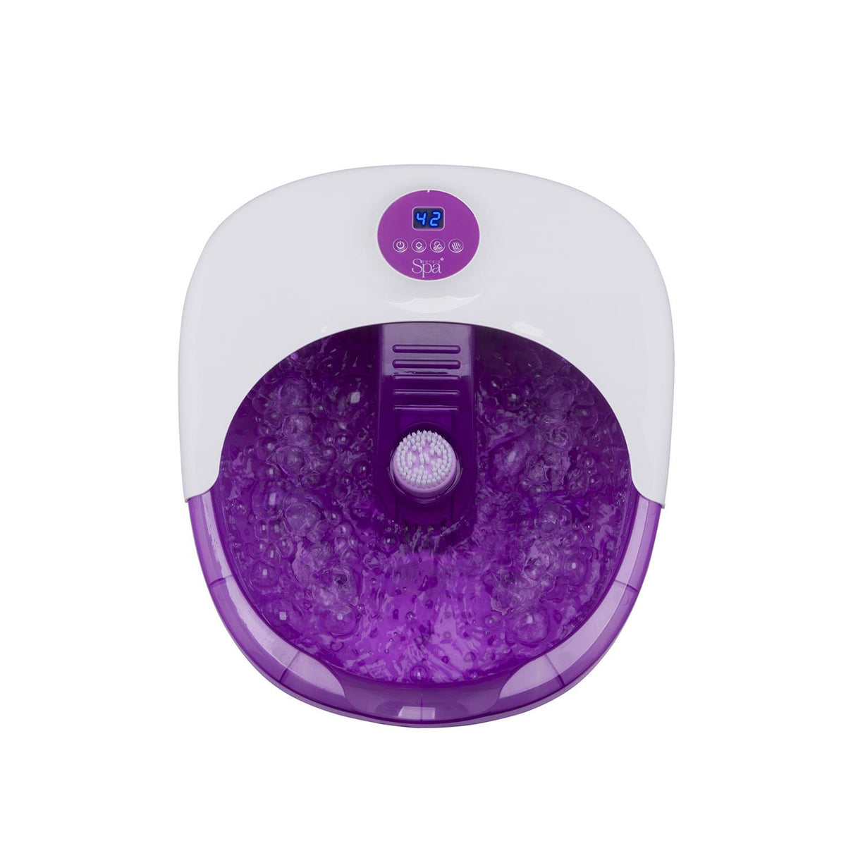 A purple and white foot spa massager pedicure bath with digital display and touch control. Luxury Foot Spa Massager Pedicure Bath