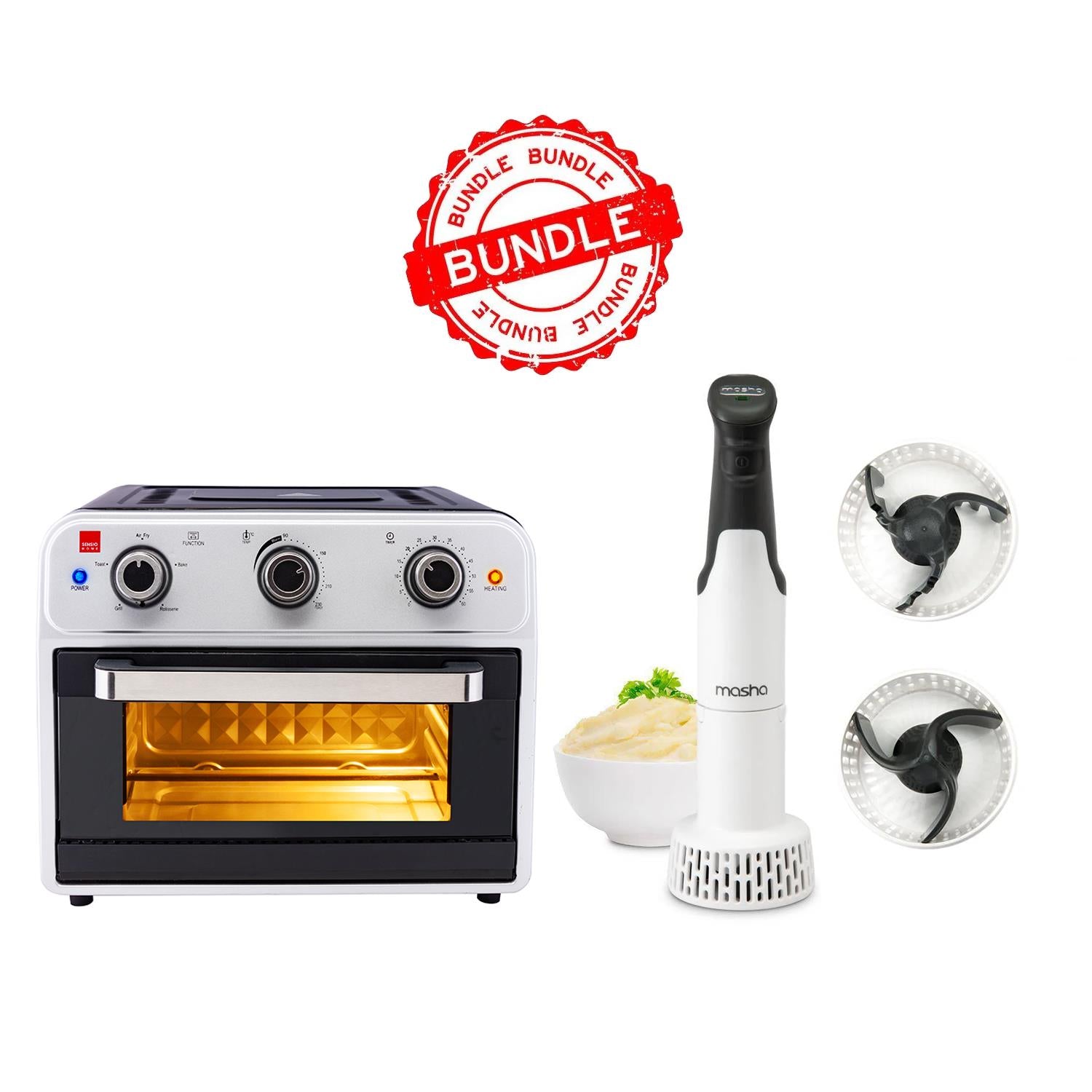 Sensiohome Crispy Mash – Mega 21L Capacity Air Fryer Oven + Masha Official Electric Potato Masher - Value Bundle