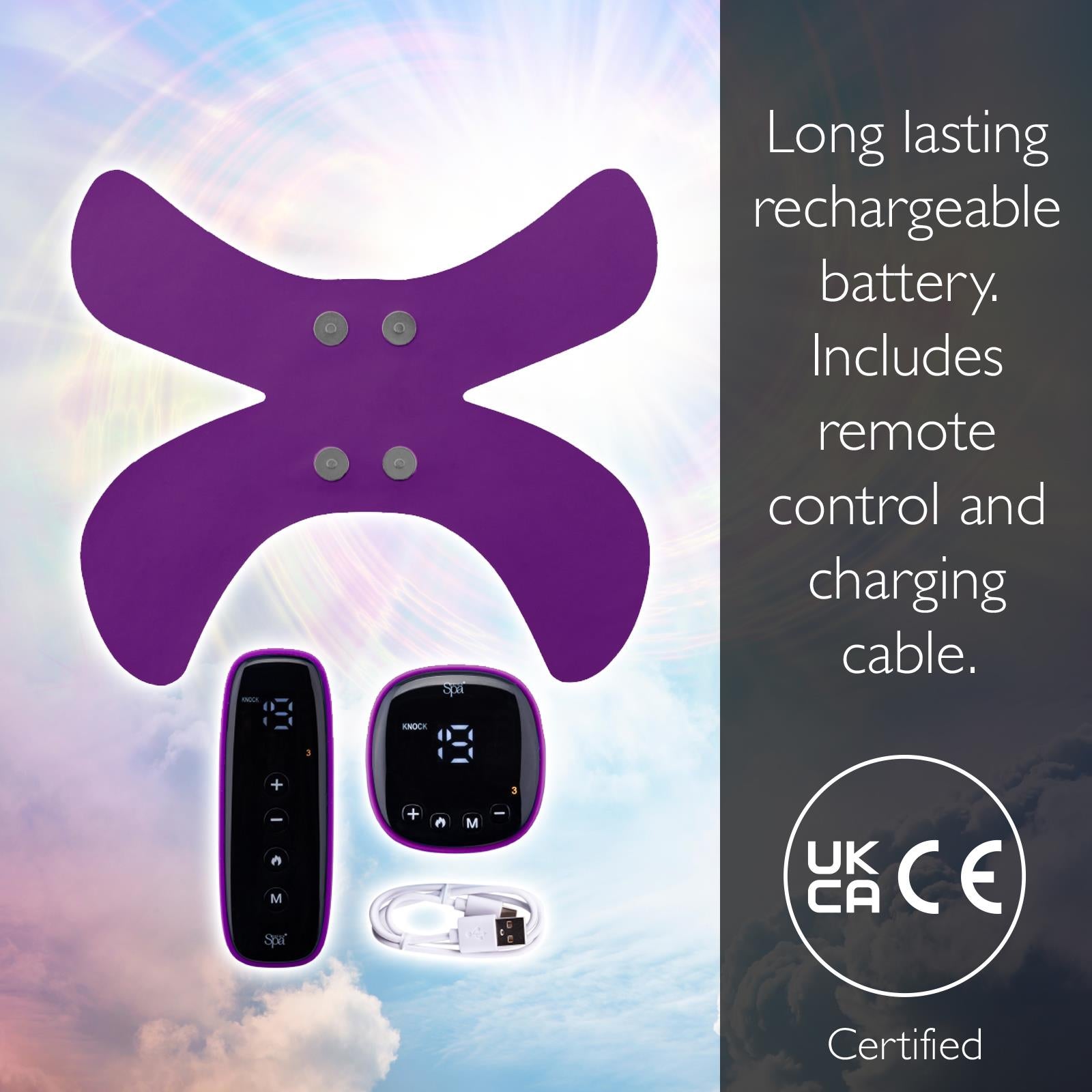 Sensio Spa Wireless EMS & Heat Massager - Muscle Stimulation & Relaxation, 19 Intensity Levels & 6 Modes, Purple