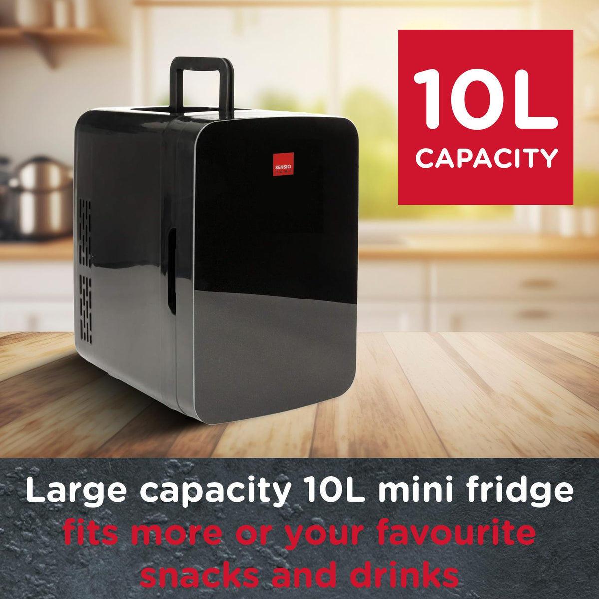 10L capacity mini fridge on a wooden surface - Buy Now Black 10L Mini Fridge + Black 15L Mini Fridge 