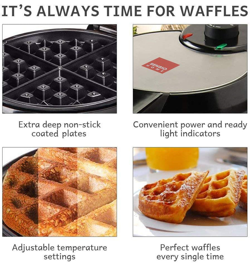 Sensiohome Choco Swirl – Round Waffle Maker + Mini Chocolate Fountain Fondue Set - Value Bundle
