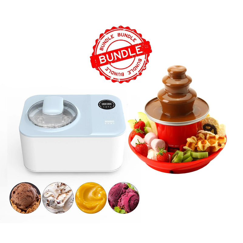 Sensiohome Sugar Chill – Icy Treats Ice Cream & Dessert Maker + Mini Chocolate Fountain Fondue Set - Value Bundle