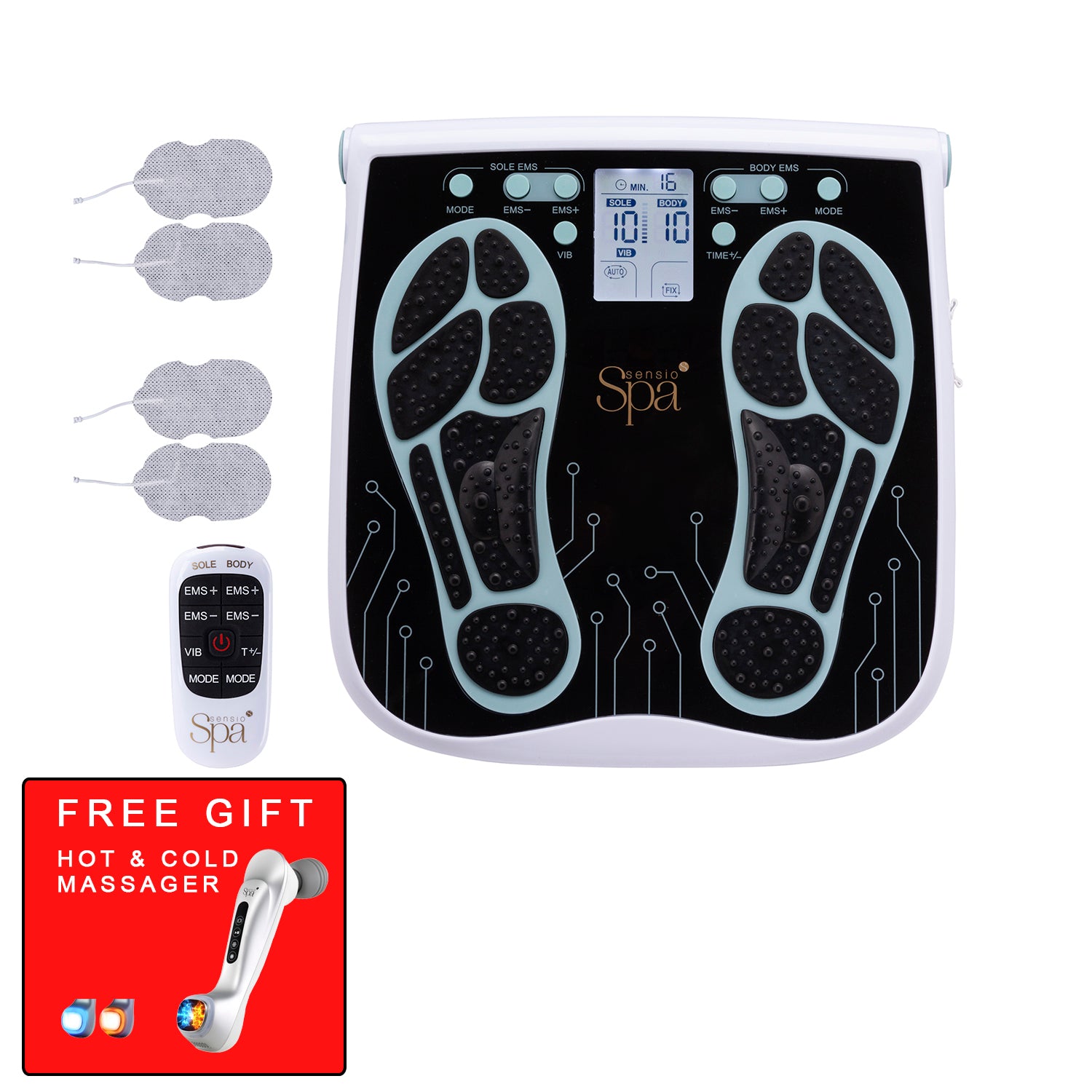 Sensio Spa Foot & Legs EMS Machine with 99 Intensity Levels, Includes 4 Gel Pads