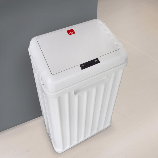 Sensio Home 50 Litre Large Waterproof Motion Sensor Trash Can Dust Bin with Auto Lid, White