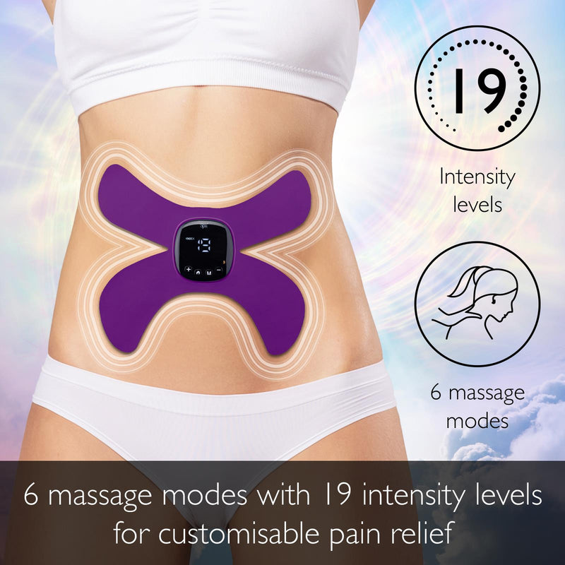 Sensio Spa Wireless TENS EMS & Heat Massager for Pain Relief, Nerve Muscle Stimulator With 19 Intensity Levels & 6 Modes, Purple