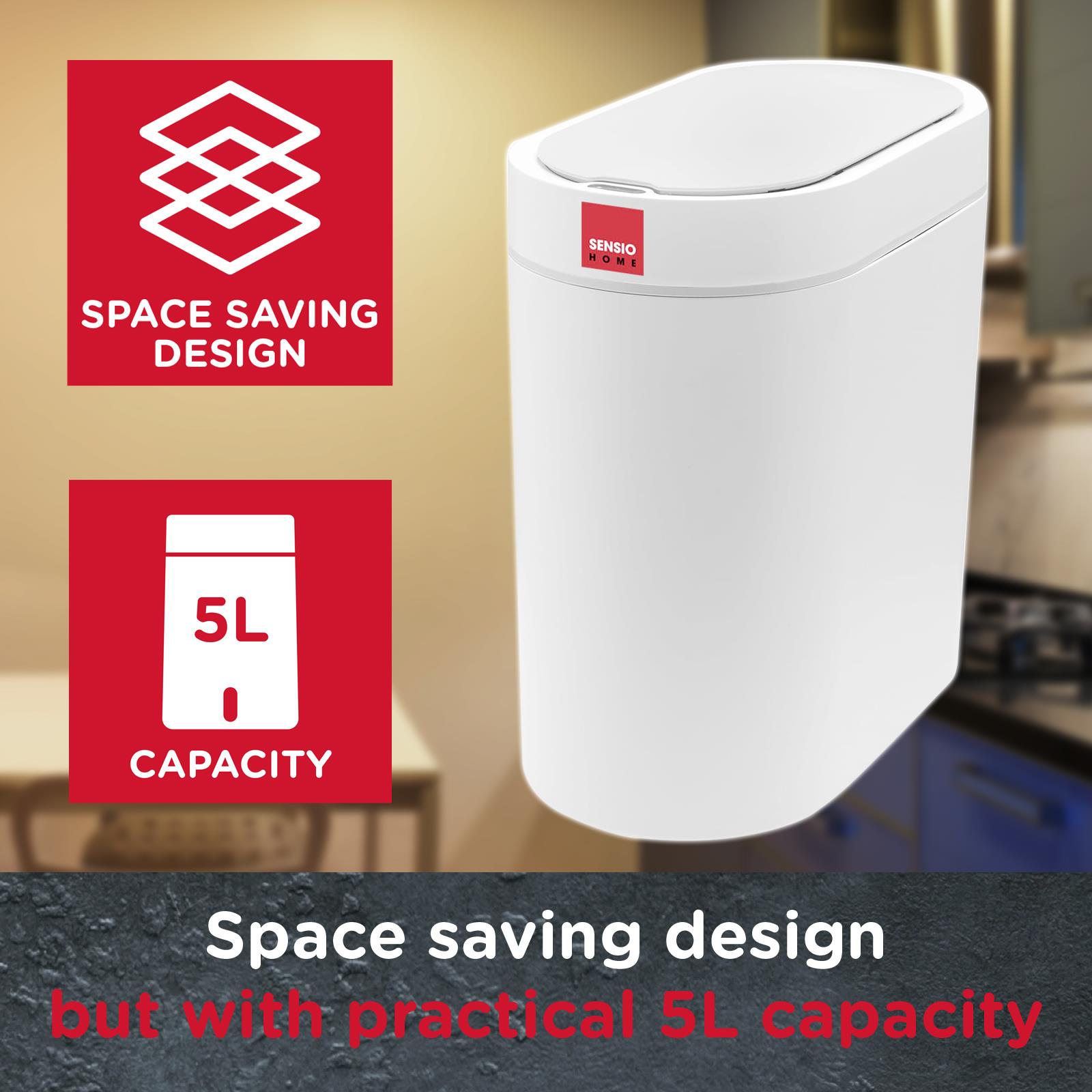 Sensio Home 5 Litre Waterproof Motion Sensor Trash Can Dust Bin with Auto Lid