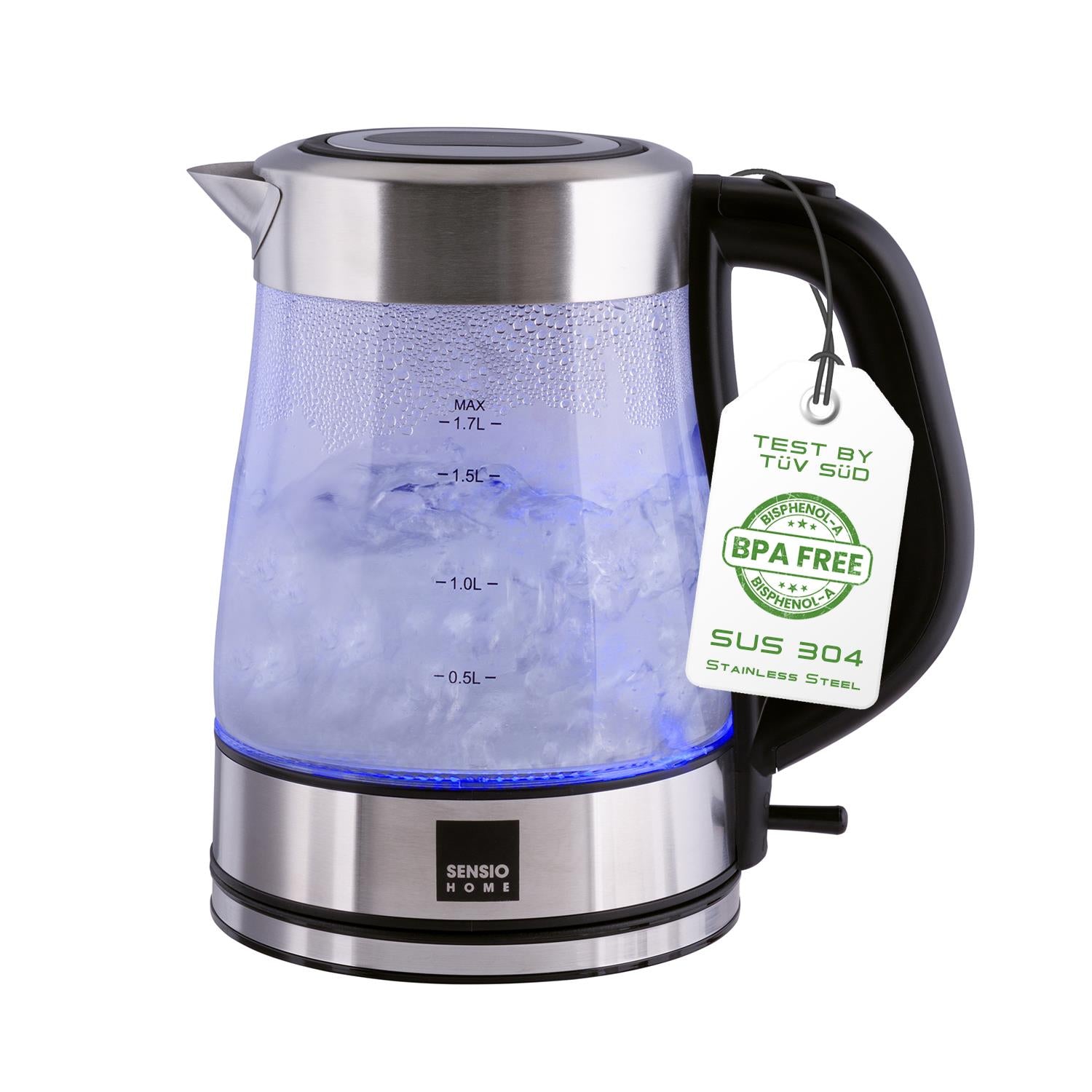 Sensio Home Electric Cordless Glass Kettle 1.7L 3000W