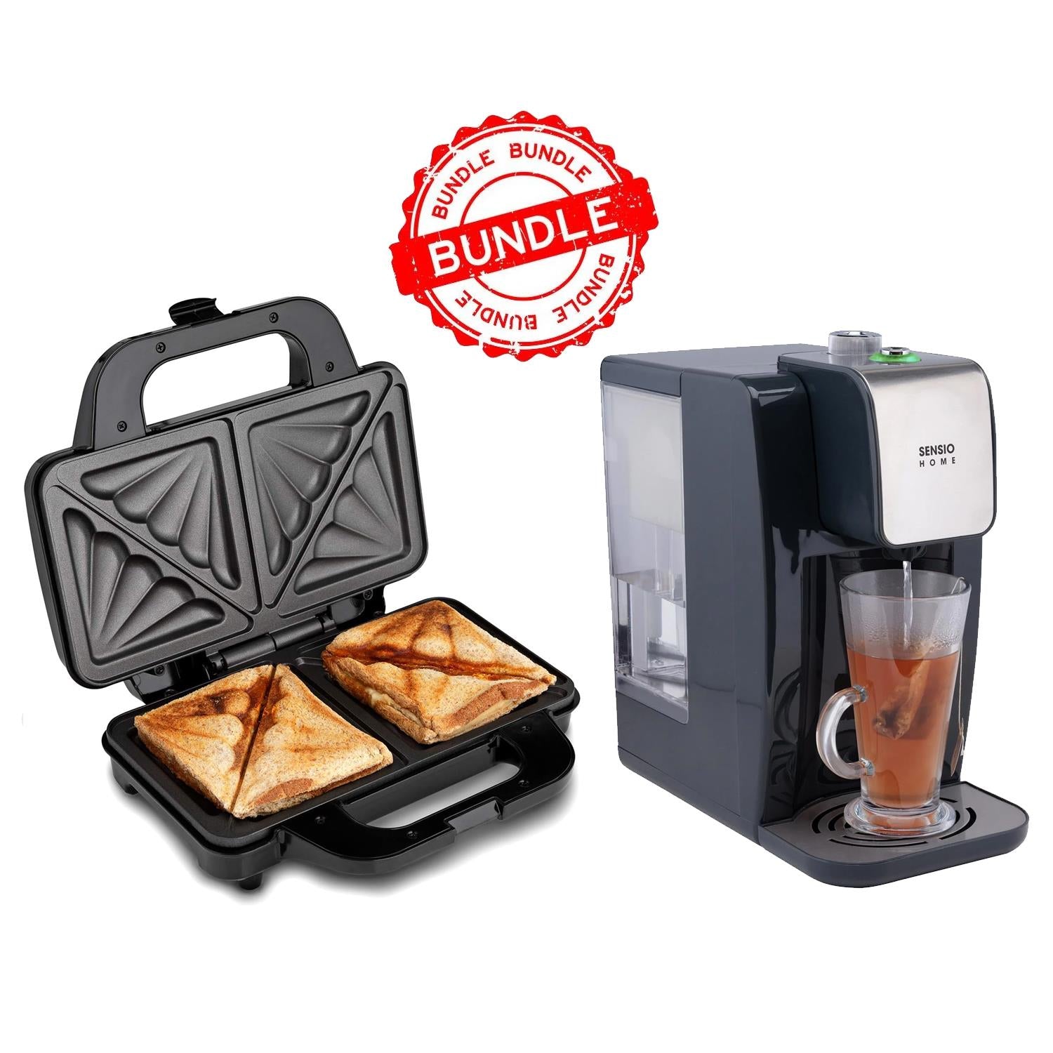 Sensiohome Steamy Bites – Instant Hot Water Dispenser + Deep Fill Sandwich Toaster - Value Bundle