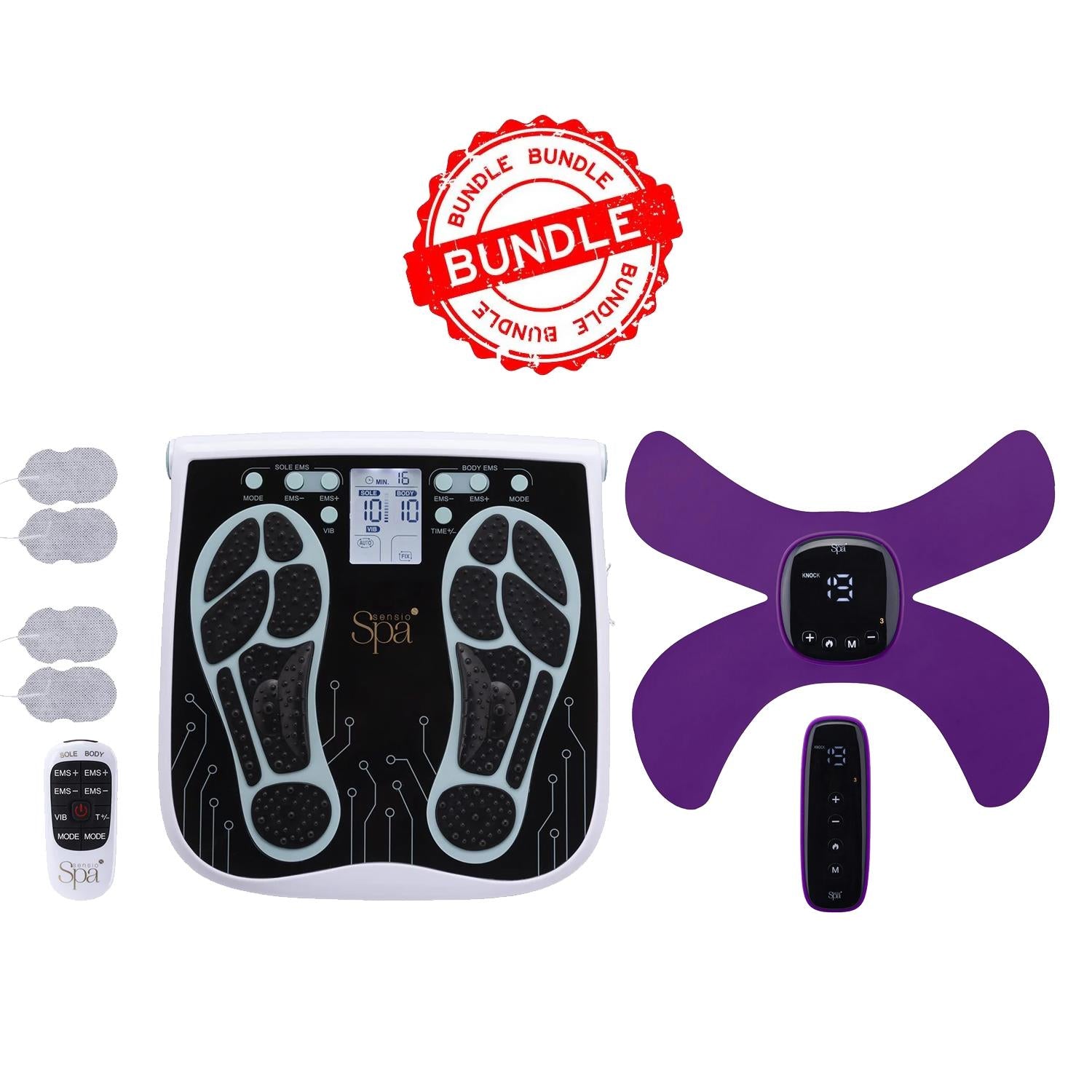 Sensiohome Buzz Duo – Foot & Legs EMS Machine + EMS & Heat Massager Purple - Value Bundle