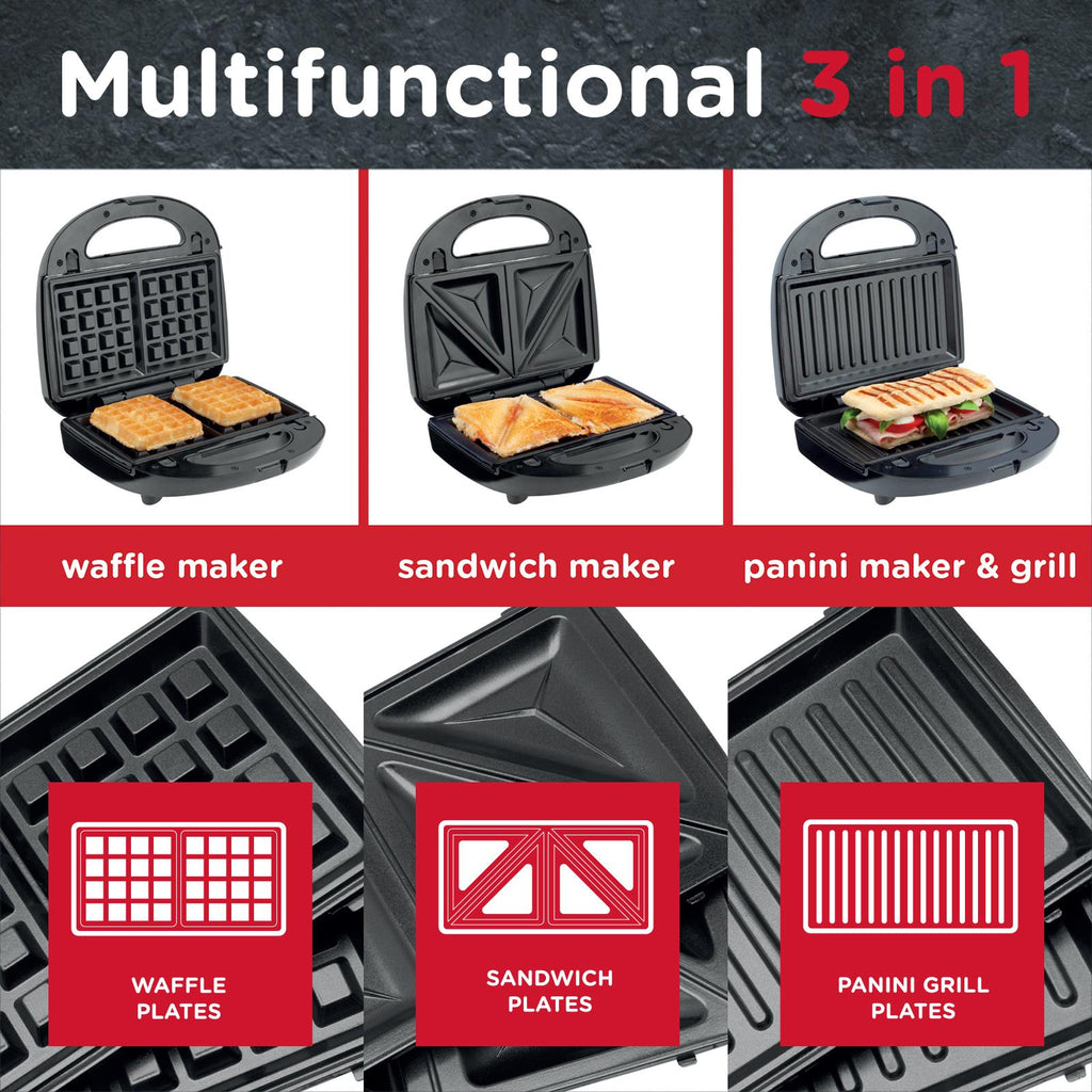 Sensio Home Multi Functional 3 in 1 Stylish Waffle, Deep Fill Sandwich, Grill & Panini Maker