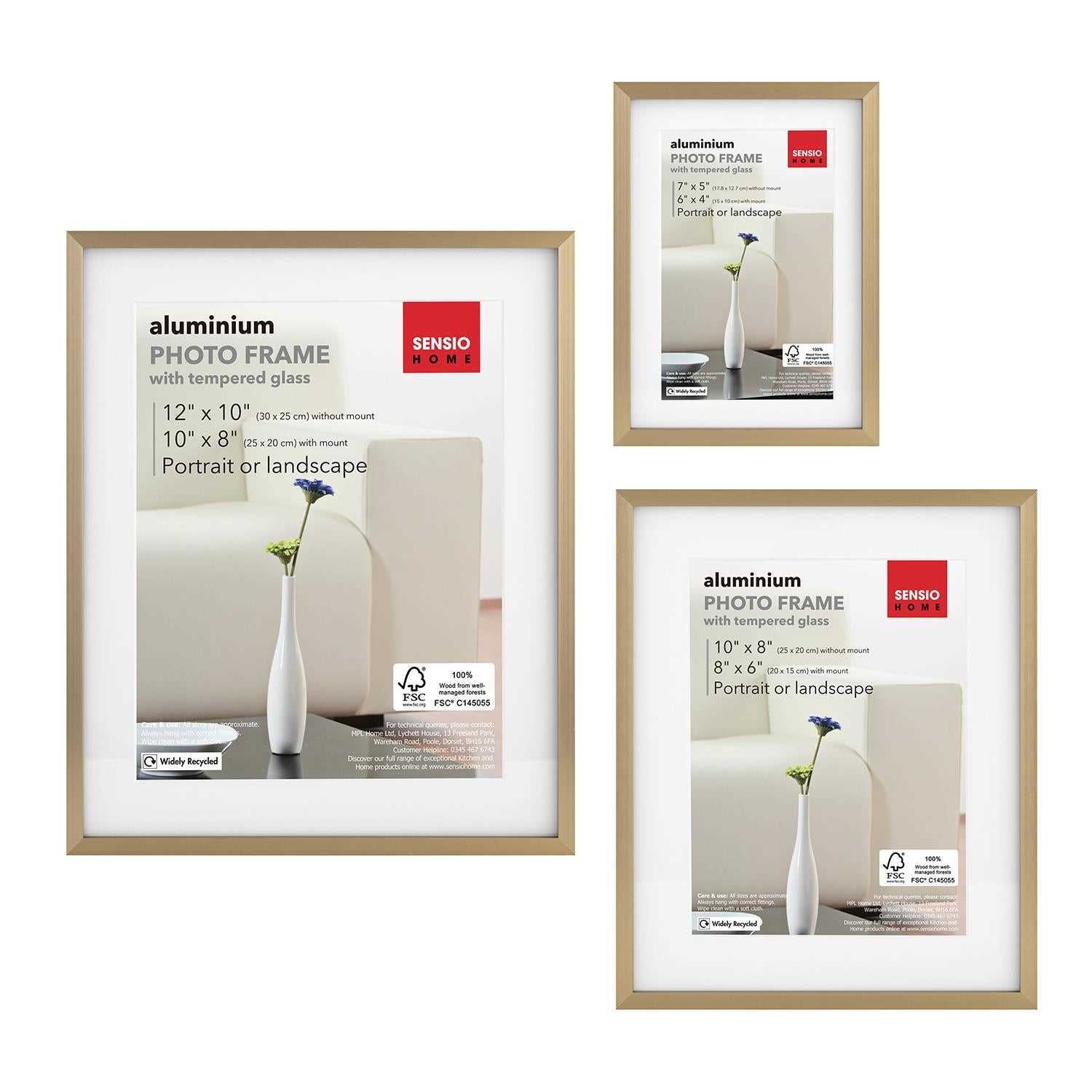Sensio Home 3 Pack Photo Frame Aluminium Gold Various Sizes - SENSIO HOME