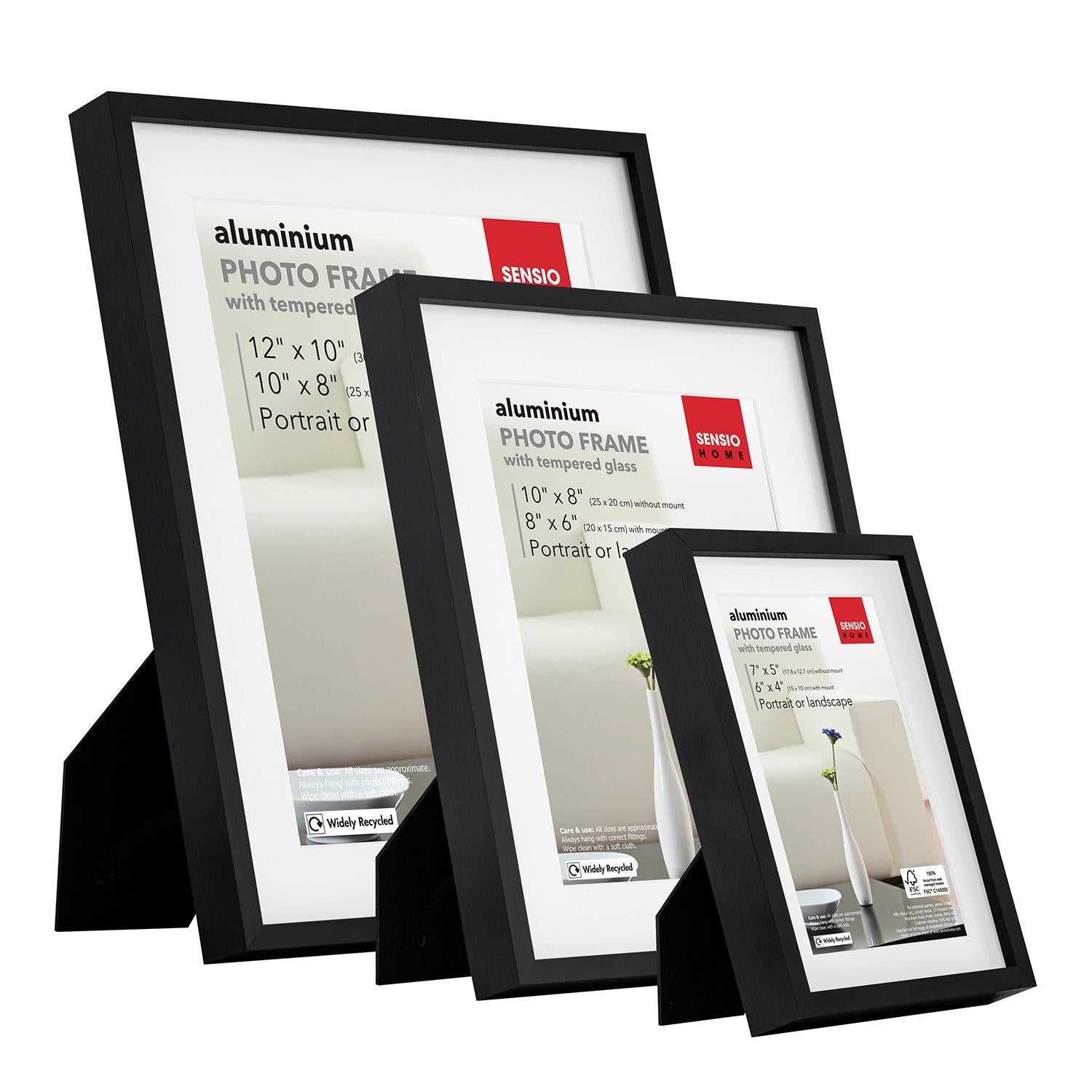 Sensio Home 3 Pack Photo Frame Aluminium Black Various Sizes - SENSIO HOME