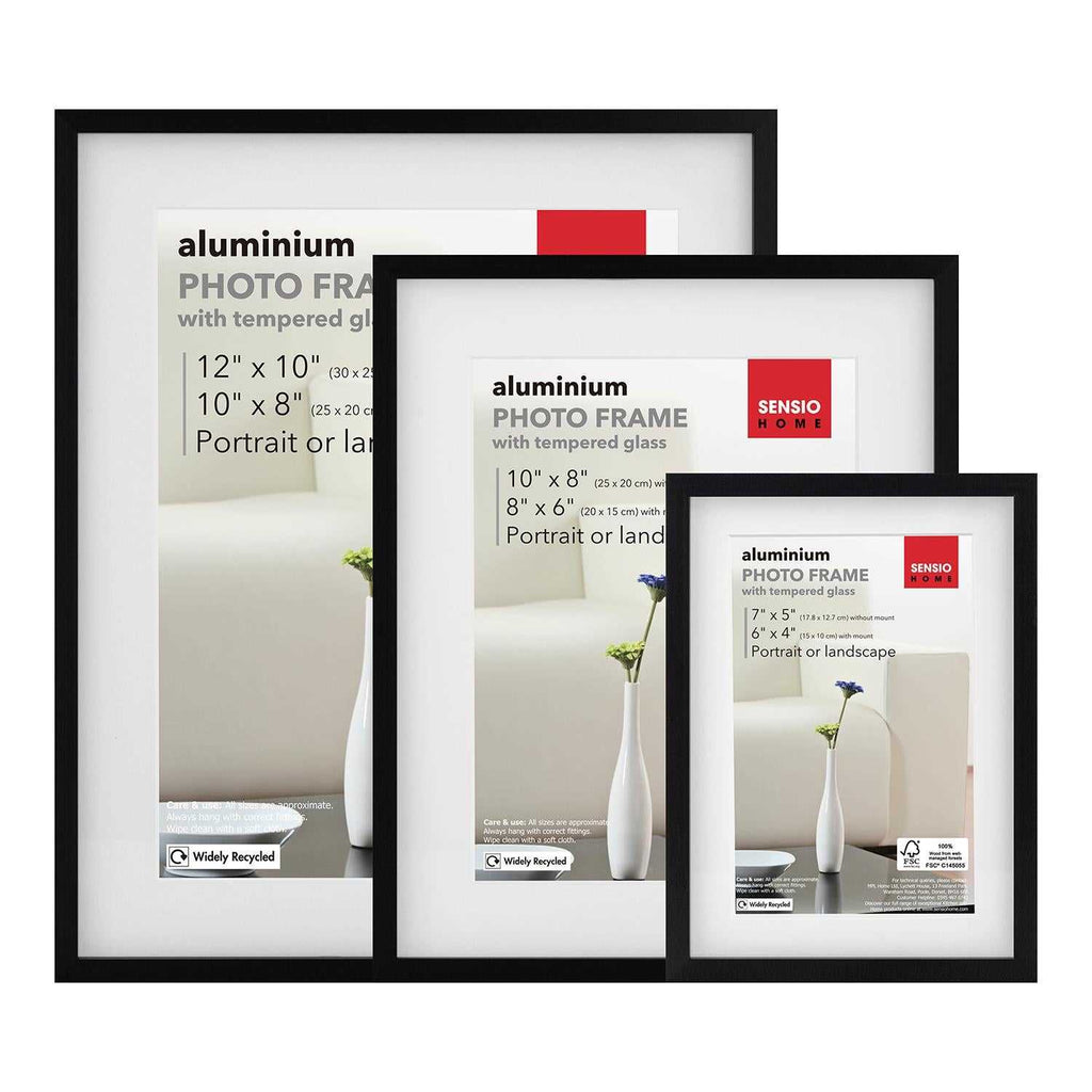 Sensio Home 3 Pack Photo Frame Aluminium Black Various Sizes - SENSIO HOME