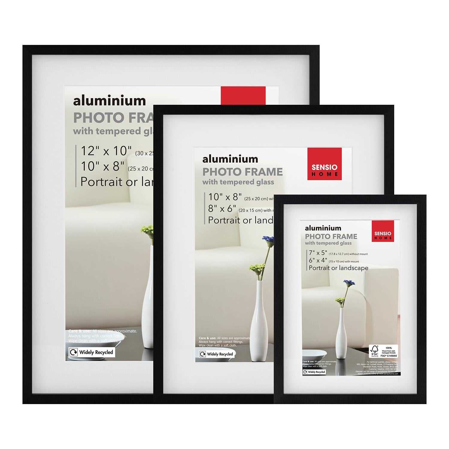 Sensio Home 3 Pack Photo Frame Aluminium Black Various Sizes - SENSIO HOME