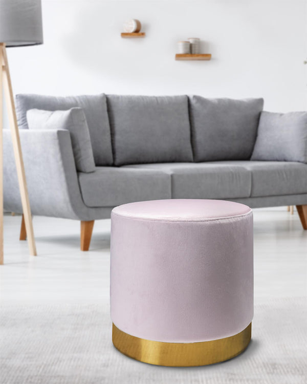 Round Velvet Stool Pouffe Seat Chair, Living Room Footstool, Bedroom Dressing Stool with Gold Colour Base – PINK