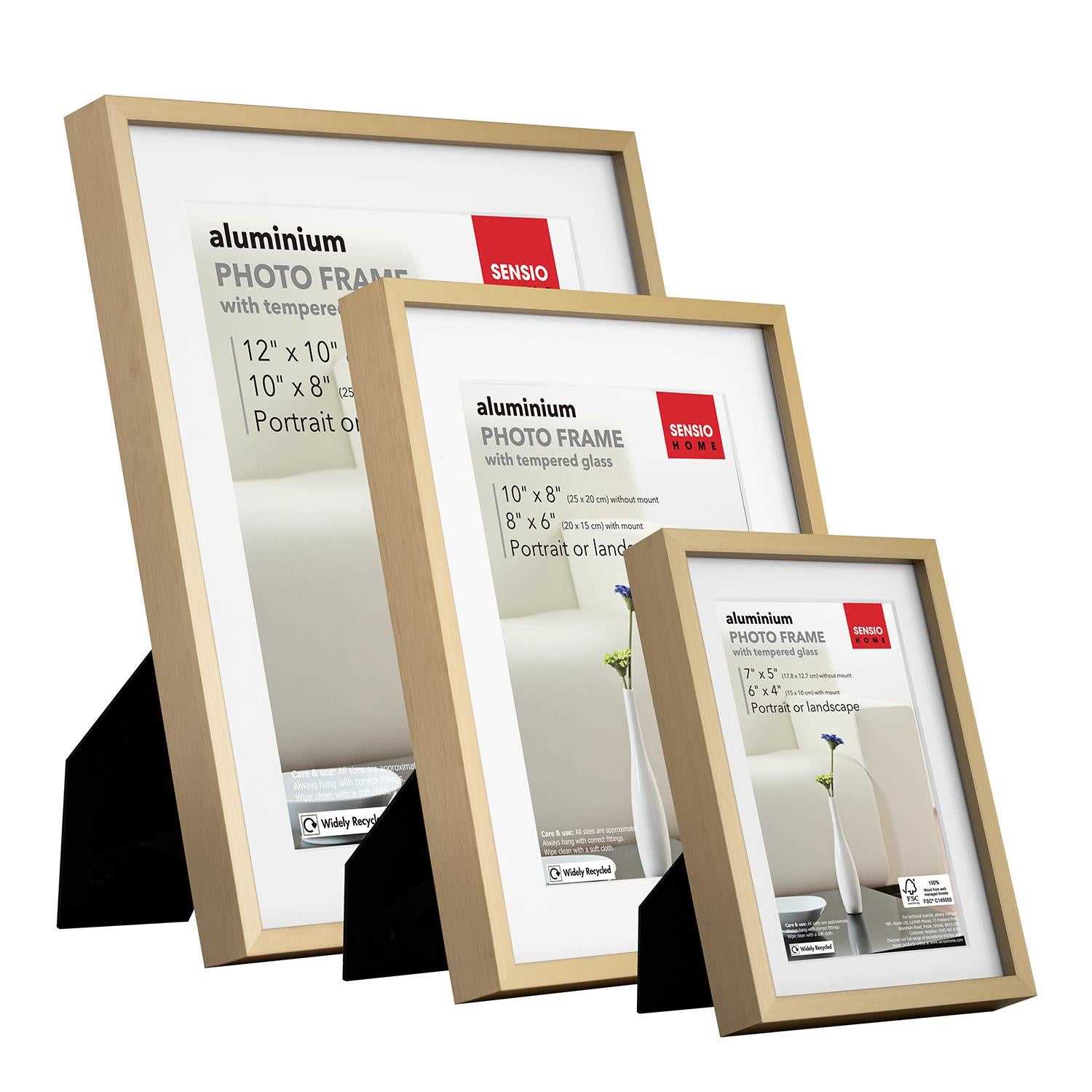 Sensio Home 3 Pack Photo Frame Aluminium Gold Various Sizes - SENSIO HOME