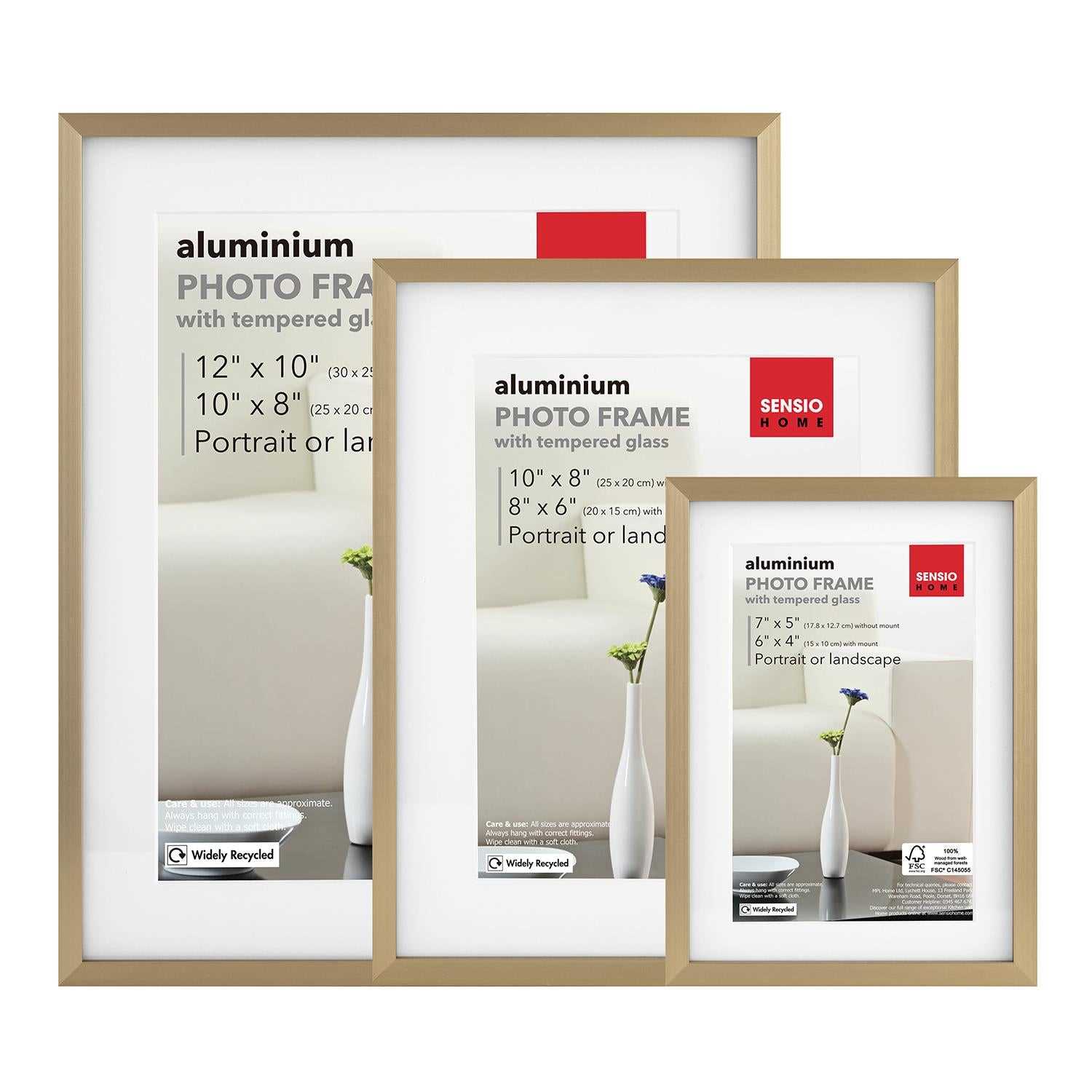 Sensio Home 3 Pack Photo Frame Aluminium Gold Various Sizes - SENSIO HOME