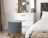 Round Velvet Stool Pouffe Seat Chair, Living Room Footstool, Bedroom Dressing Stool with Gold Colour Base – DARK GREY
