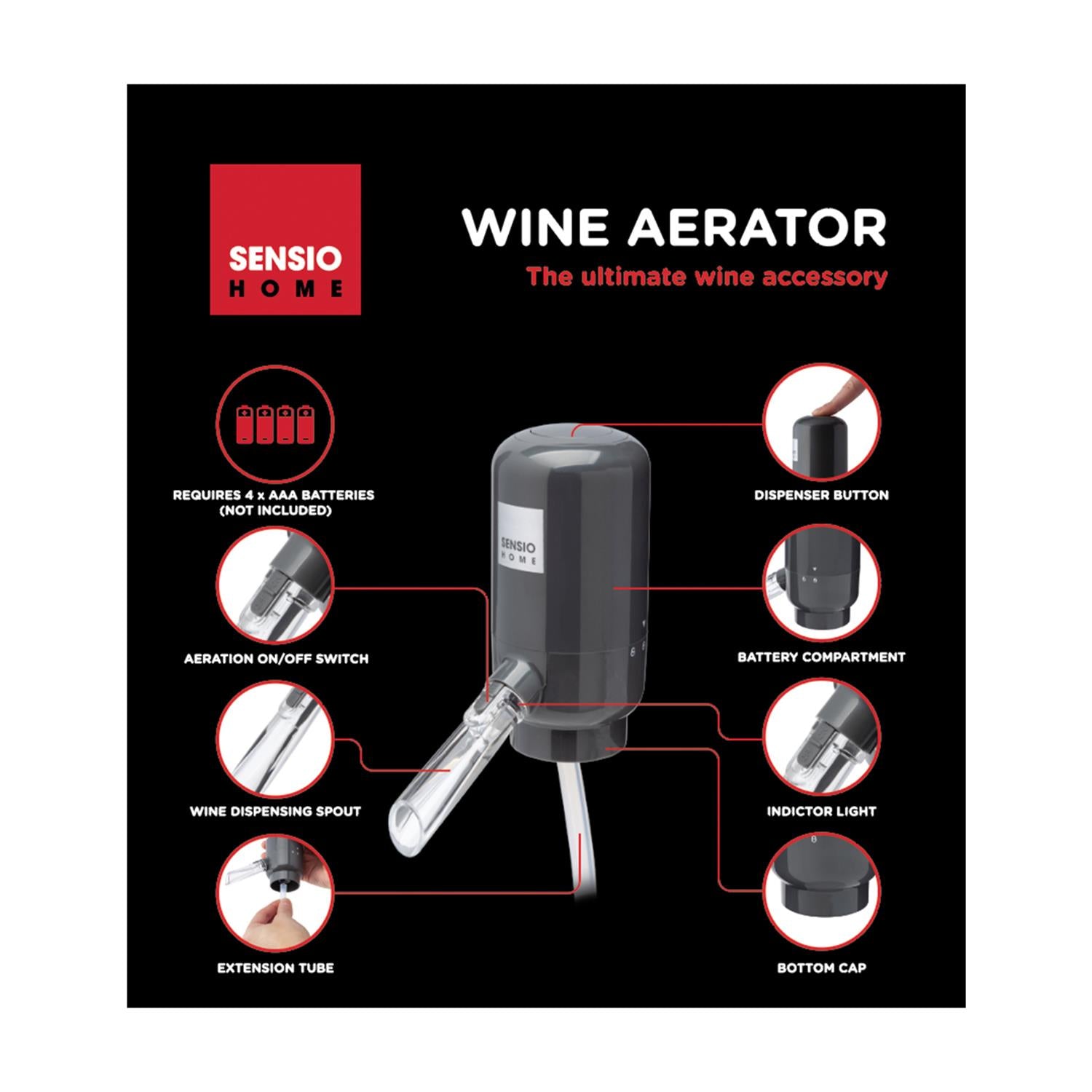 Sensio Home Ultimate Wine Aerator Pourer Automatic Electric Operation